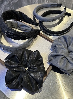 灰色串珠大肠发圈亮光发箍头绳气质褶皱头箍优雅发绳发饰女发饰