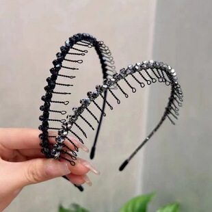 超闪水钻带齿发箍女洗脸夏发卡网红水晶压发防滑头箍碎发发捆头饰