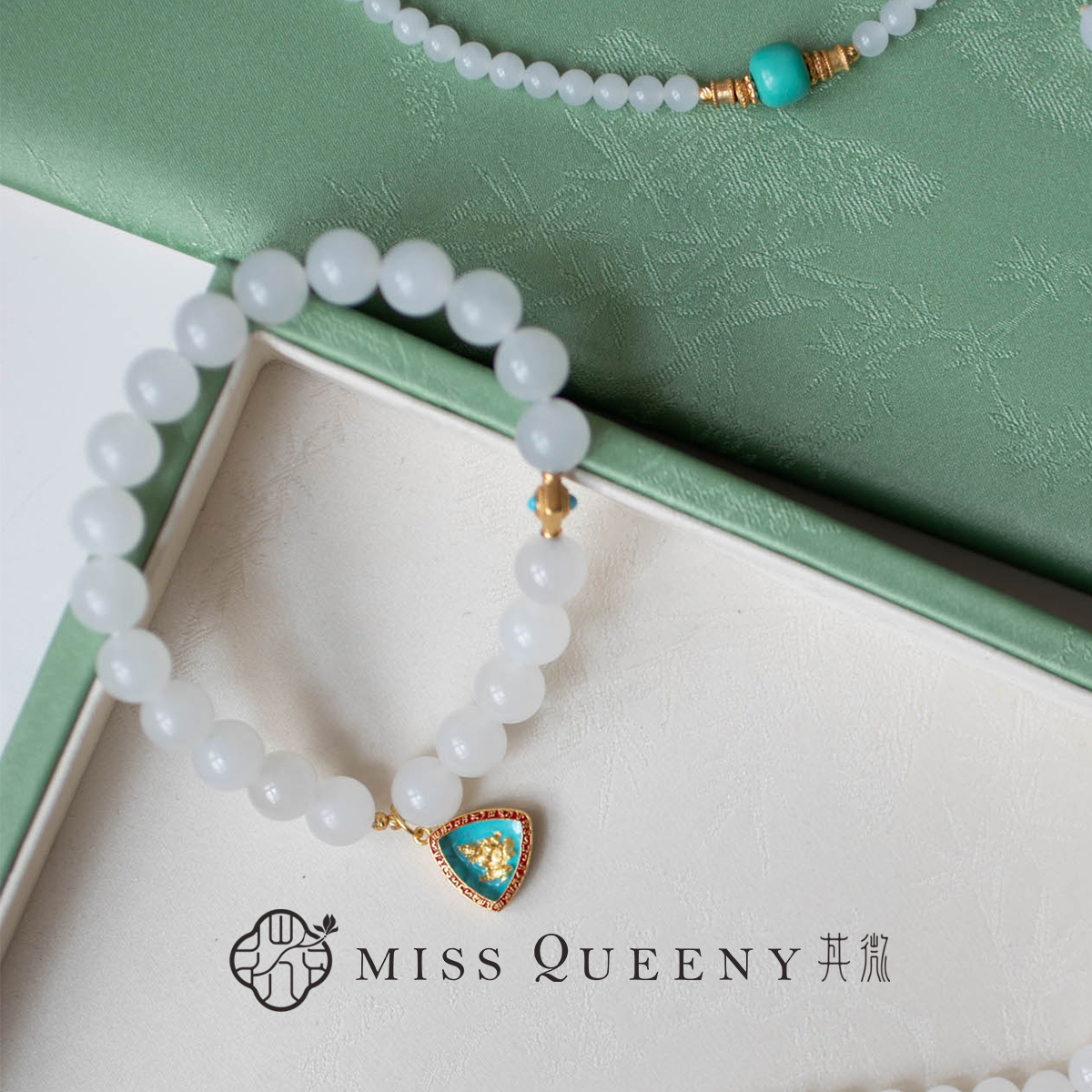 MissQueeny其微|白玉三角神像手串青海料银镀金国风新中式小众