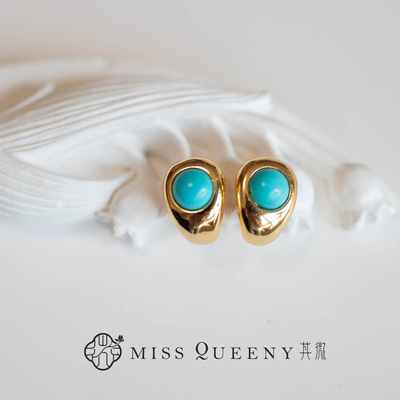 MissQueeny其微|绿松石金豆耳钉清新微沁时尚小众精致简约百搭