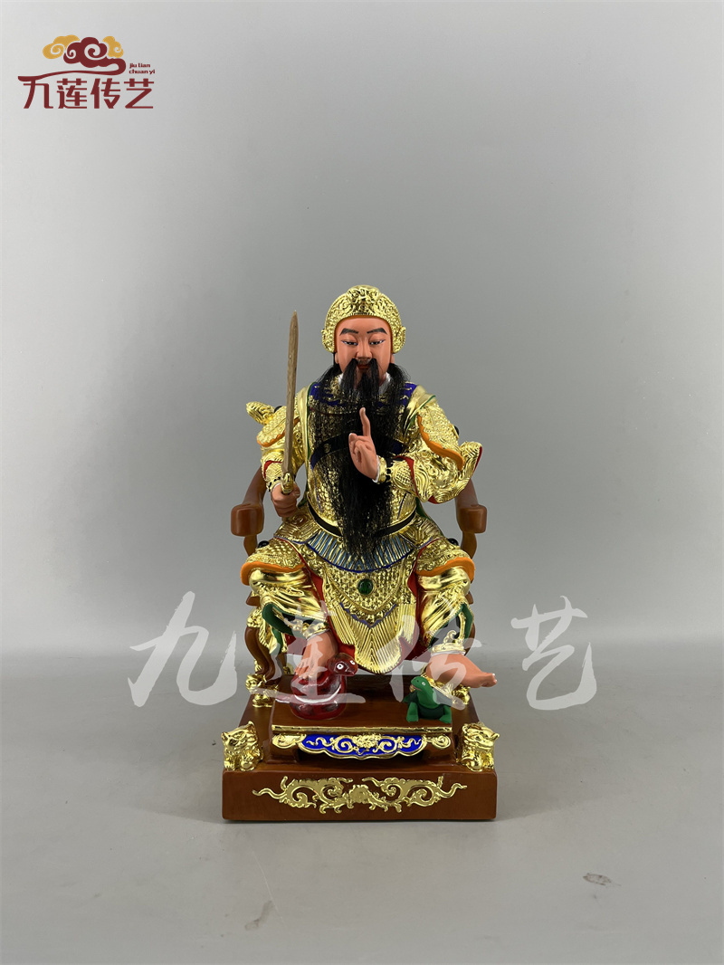 木雕玄天上帝香樟木精雕漆线