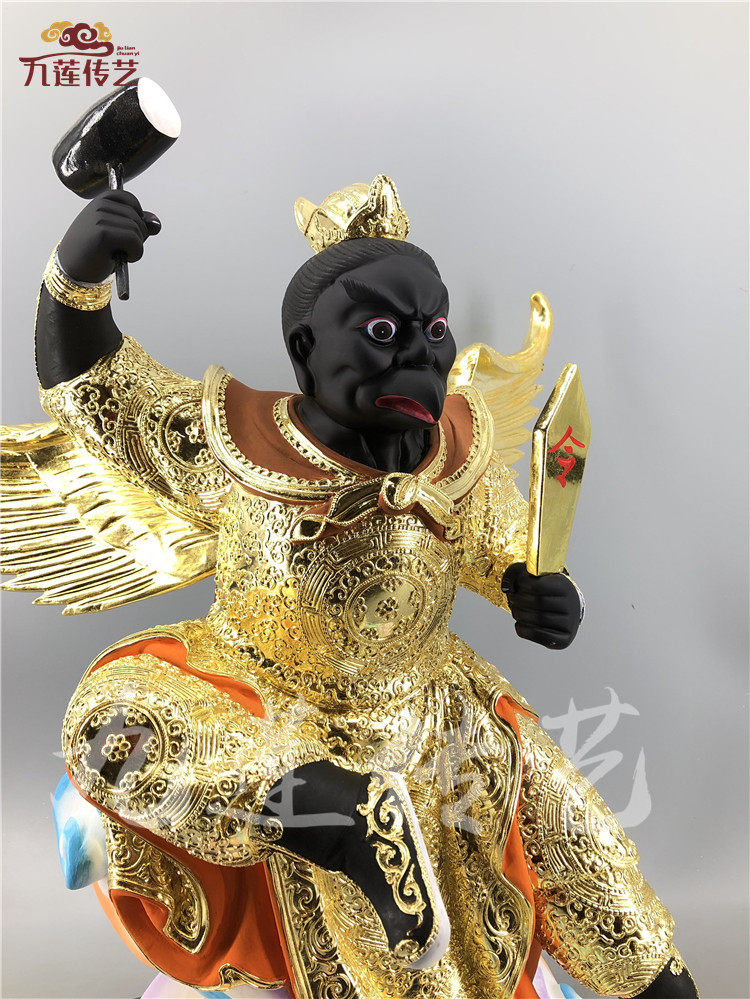 木雕人物神像雷公雷部护法雷震子香樟木手工线雕精品传艺木雕摆件