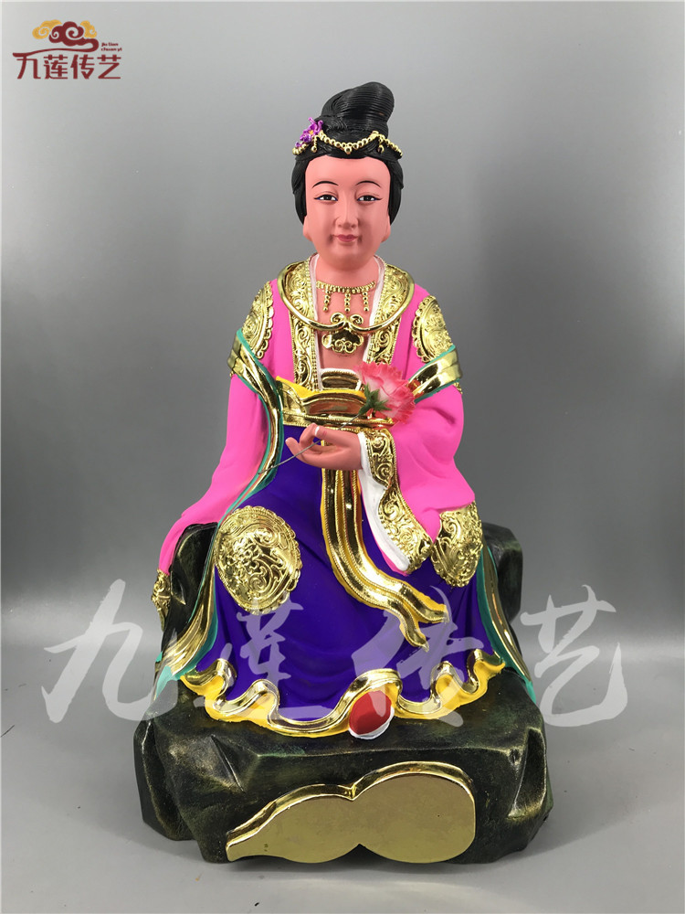 木雕人物神像桃花仙子玉桃仙子香樟木漆线雕彩绘传艺木雕定制