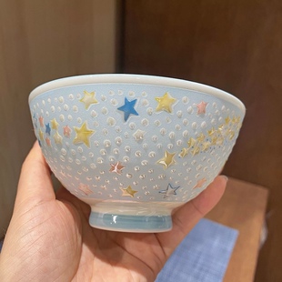 日本进口少女亮面珠光釉陶瓷餐具 可爱儿童卡通家用碗4.5英寸 日式