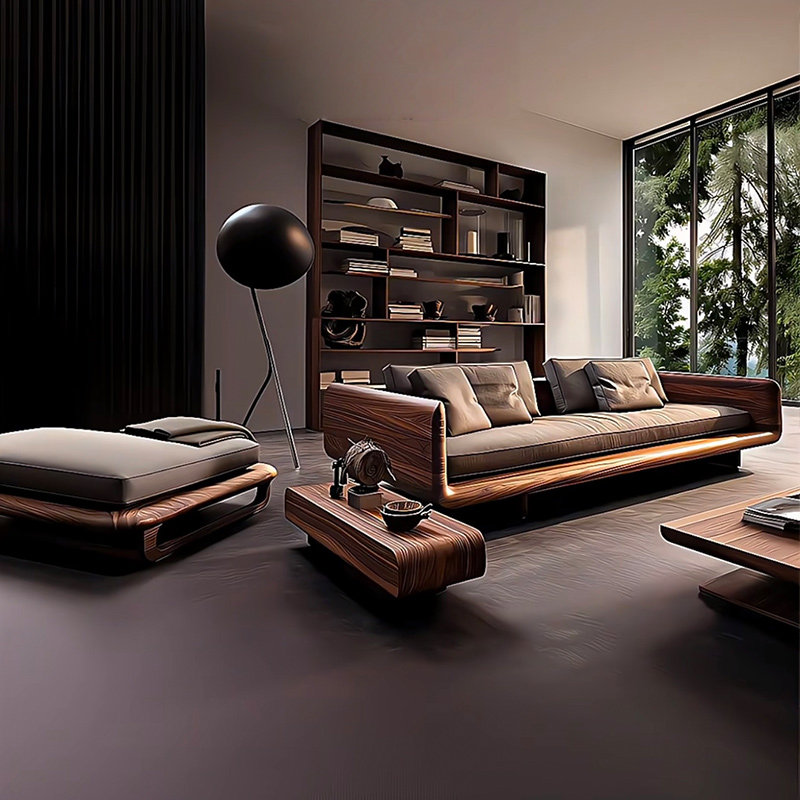 新中式实木沙发2025新款高端胡桃木客厅真皮沙发别墅会所三人位