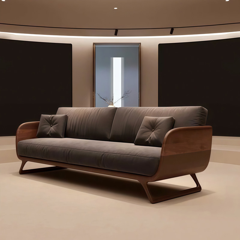 现代简约实木沙发客厅小户型2025新款胡桃木三人位直排布艺沙发