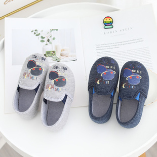 23-27码幼童小童春秋男童卡通室内家居鞋儿童包头平跟地板布拖鞋