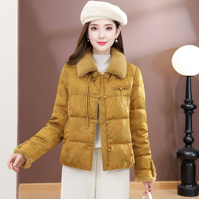 新中式国风羽绒服中青年女装冬季新款洋气独特别致短款款粉色外套