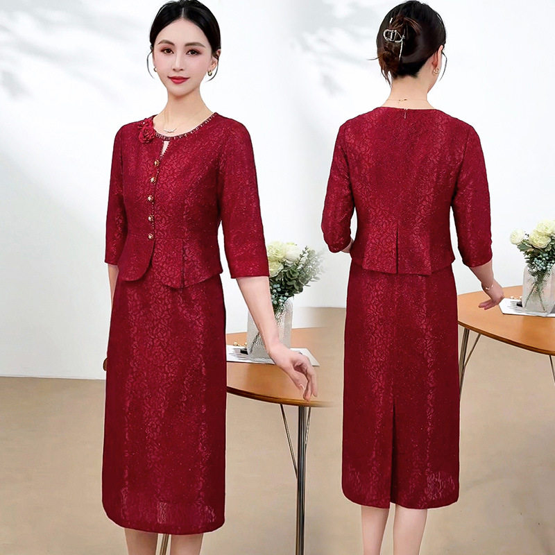 新中式妈妈春夏装连衣裙2026新款中青年女装气质假两件婚宴礼服裙