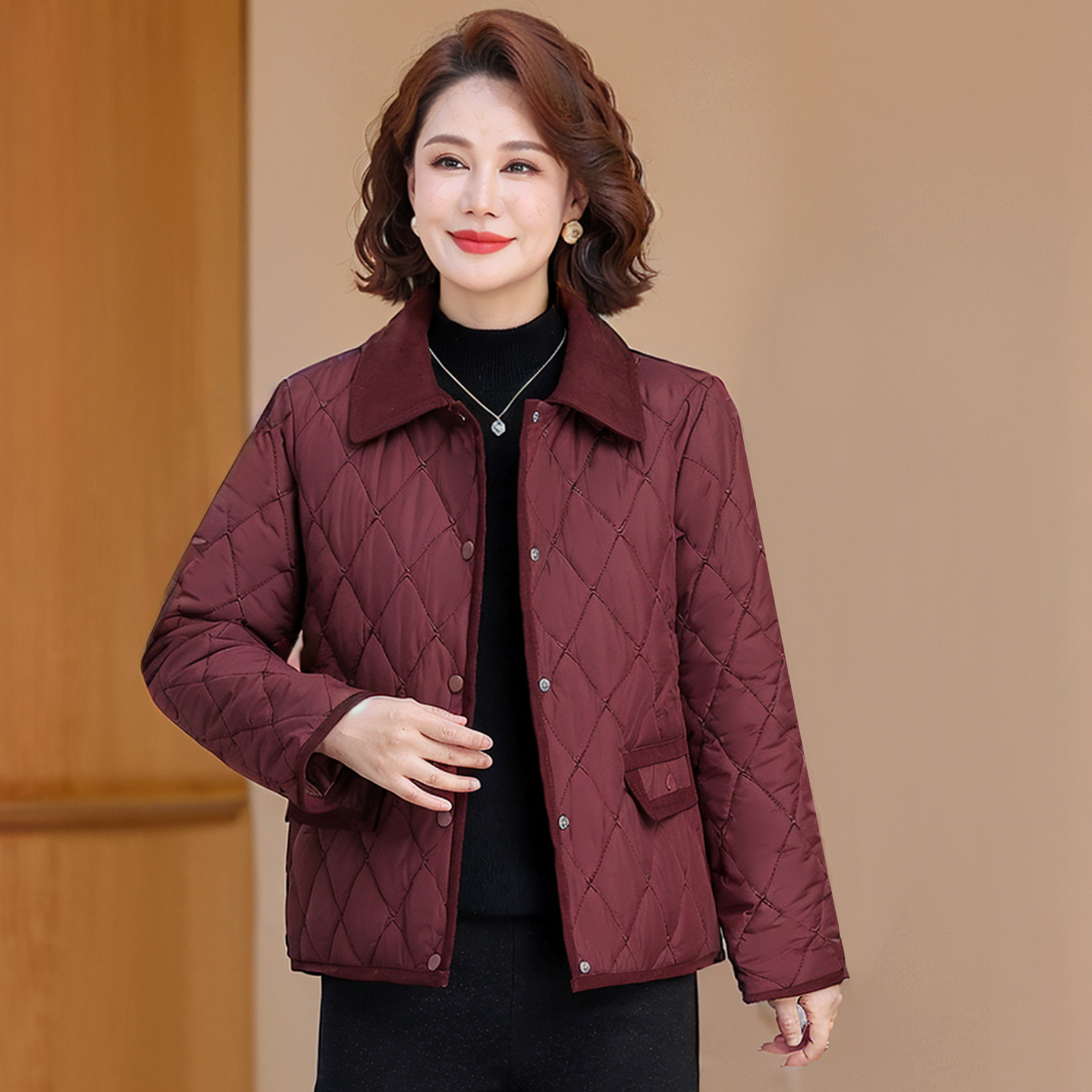 中年妈妈装夹棉棉衣外套轻薄款棉服50岁60中老年女秋冬夹袄小个子