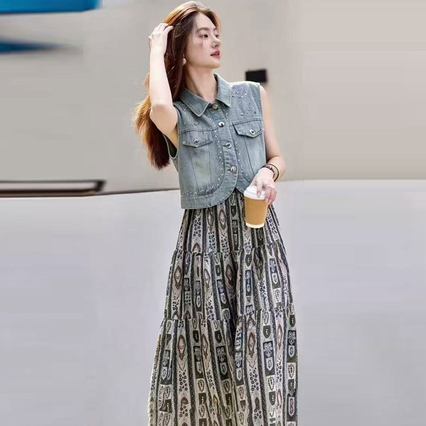 2026休闲夏装中年妈妈装套装裙中青年女装牛仔马甲半身裙两件套装