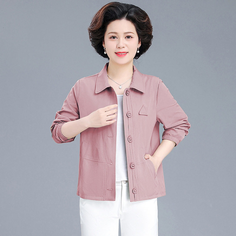 2026秋季新款时尚纯色开衫衬衣中老年休闲外套宽松显瘦妈妈装上衣