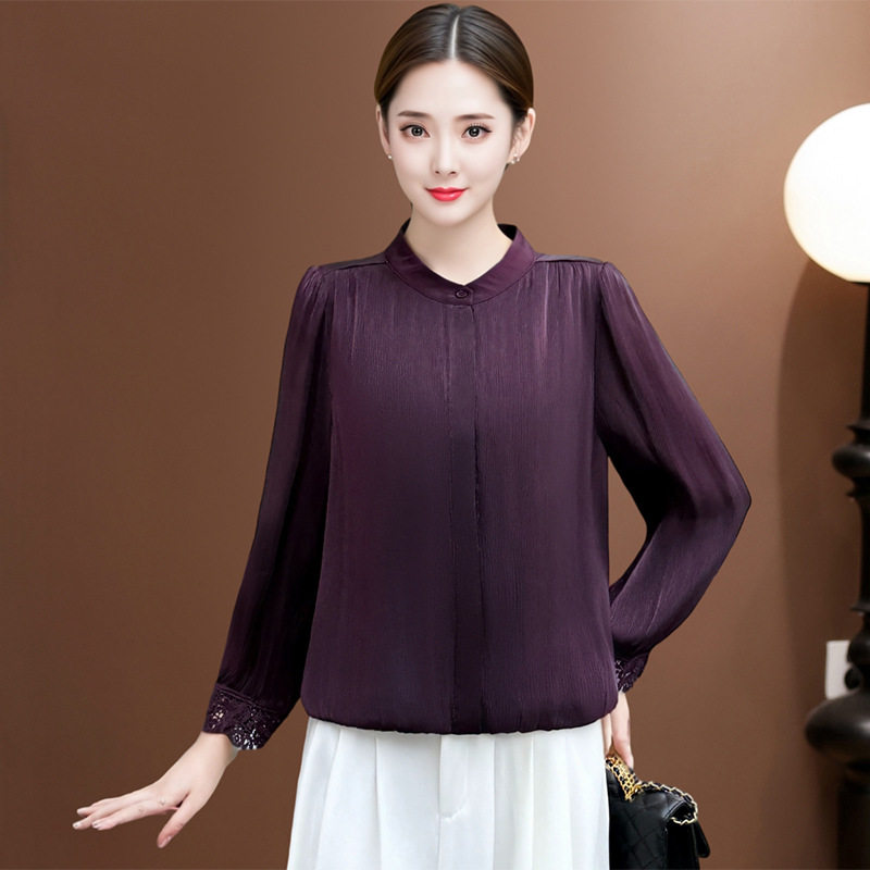 春夏装新款中年妈妈装长袖小衫女士显瘦减龄长袖上衣时尚休闲衬衣