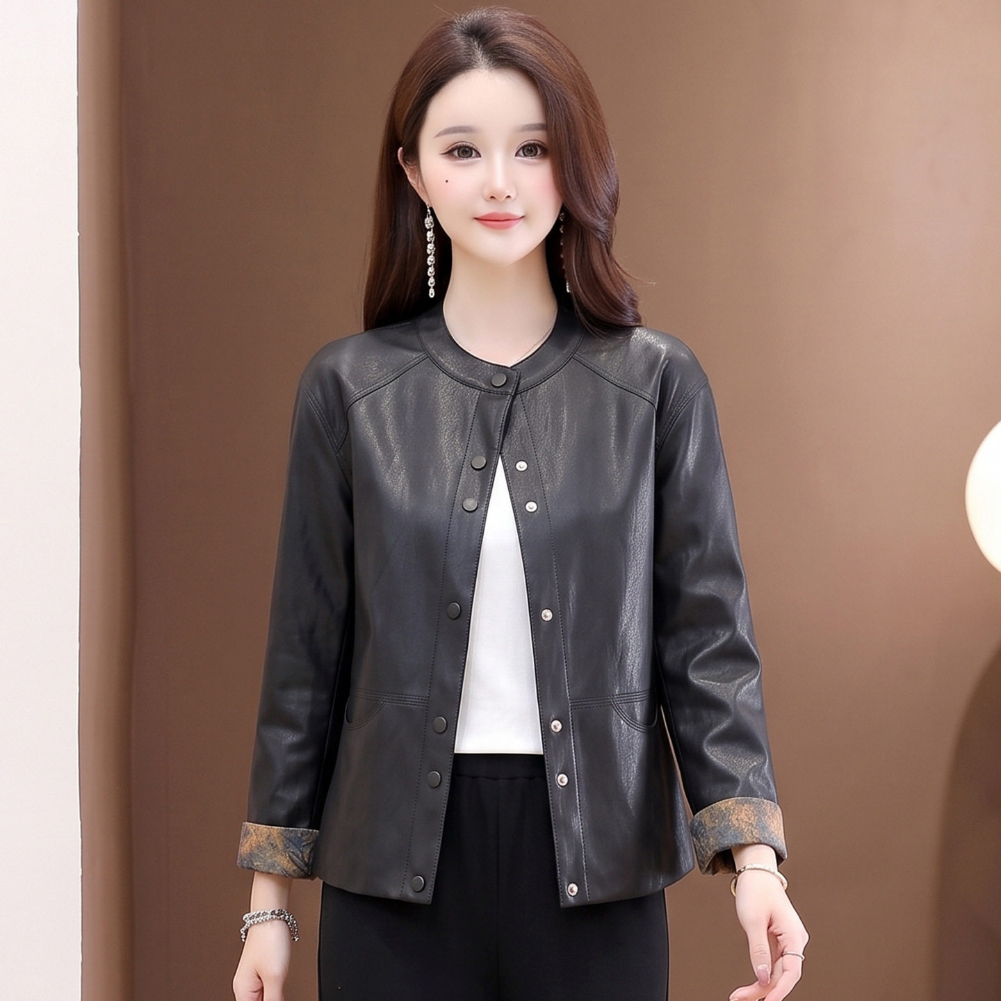 2026春秋新款时尚百搭拼接港风宽松洋气PU皮大码外套女装仿皮上衣