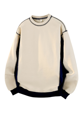 大码美式拼接撞色圆领卫衣男痞帅套头上衣外套 WY48-P60 380g