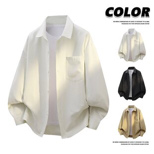 衬衫 夹克男长袖 春季 新款 痞帅男港风翻领衬衣青年百 时尚 8XL大码