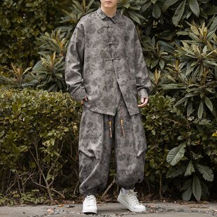 新中式暗花灯芯绒盘扣衬衫工装机能大口袋套装男TZ28-P133控158