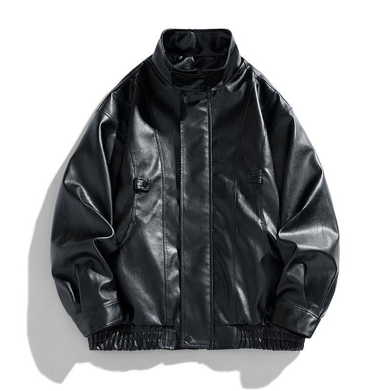 新款男士PU皮衣外套立领机车服赛车服夹克外套皮衣