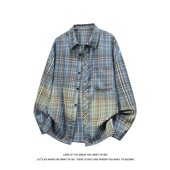 潮流复古格子大码 宽松翻领长袖 衬衫 韩版 内搭外套C2170 特P24