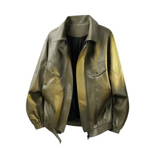 2026新款 皮衣百搭休闲外套 皮衣潮牌复古纯色鳄鱼皮翻领夹克男装