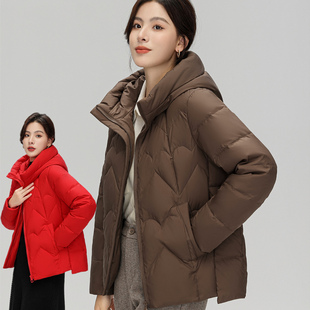 波斯顿轻暖羽绒服女款波士顿官方旗舰店本命年大红色女士短款外套