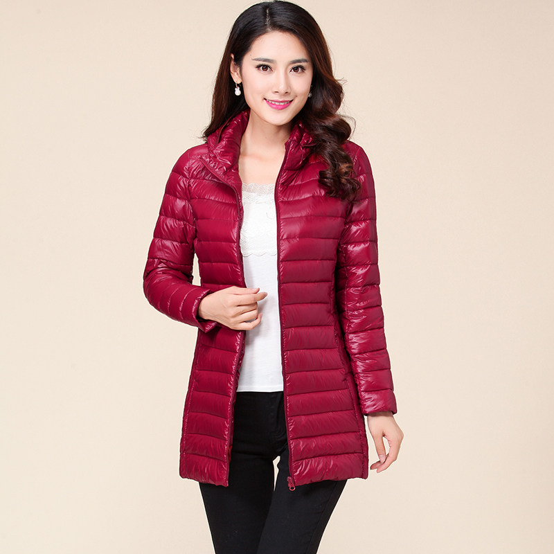 波斯顿轻薄羽绒服女款亮面中长款波士顿官方旗舰店正品牌女士薄款
