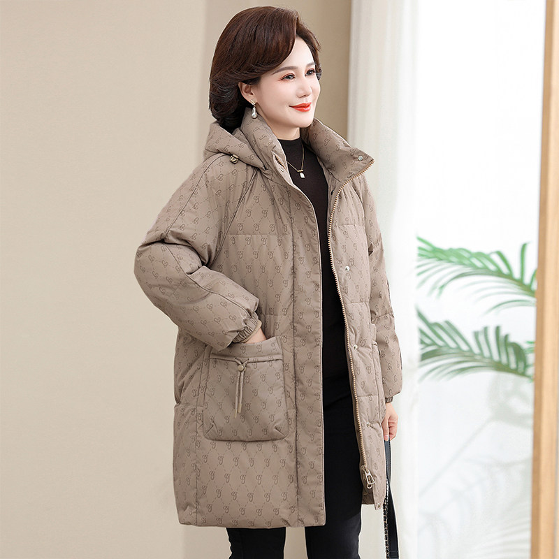 波斯顿鹅绒服女款加厚中长款妈妈装波士顿官方旗舰店羽绒服可脱帽