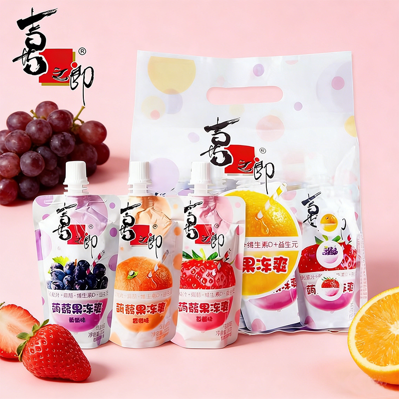 喜之郎蒟蒻果冻爽600g1袋内含8支15%果汁吸的果冻儿童休闲零食