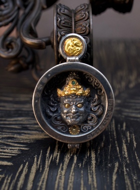 纯银【镶金黄财神】嘎乌盒 吊坠 套链  金色部分为24k贴金工艺