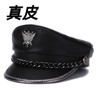 德国真皮帽子男女秋冬时尚欧美机车朋克风短檐平顶帽子鸭舌帽潮