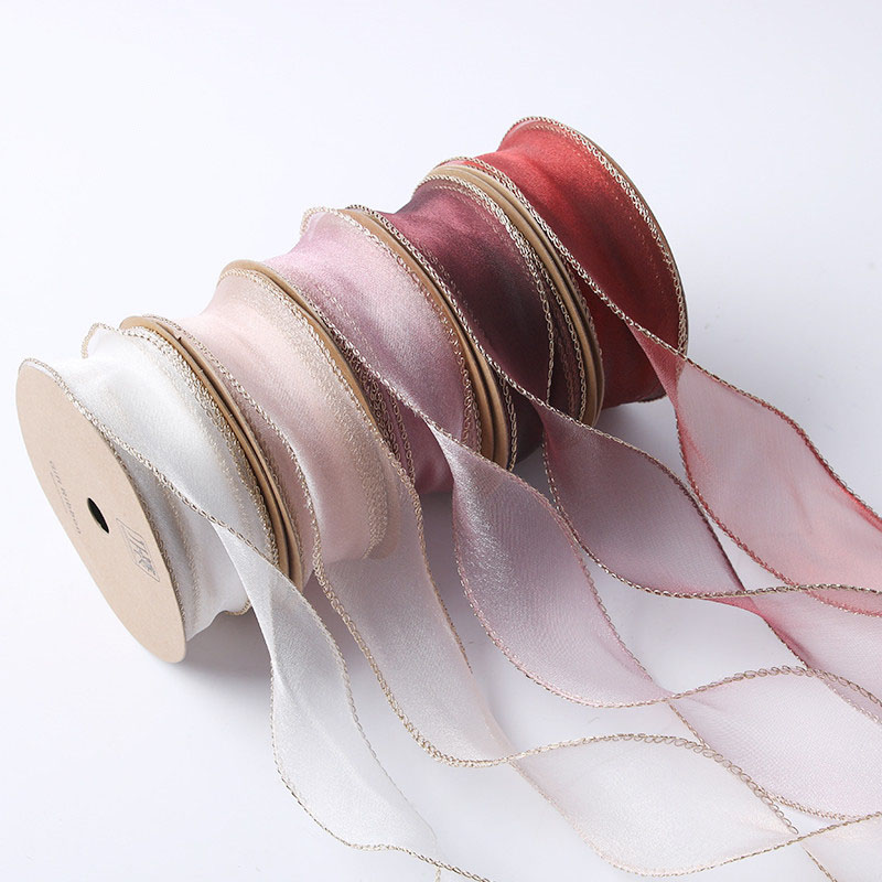 4cm10码金边鱼尾纱丝带彩带手捧花绑带蛋糕打包带蝴蝶结丝带绸带