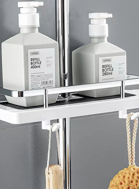 免打孔花洒置物架淋浴杆支架升降托盘置物栏浴室挂勾卫生间收纳盒