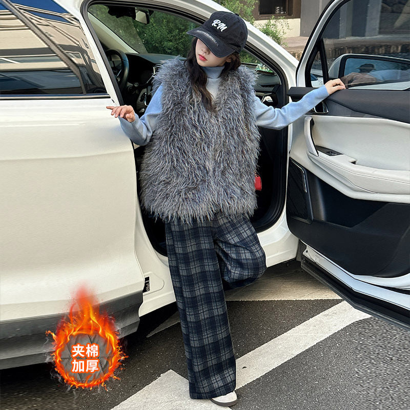 女童秋冬款韩版加棉加厚毛毛马甲