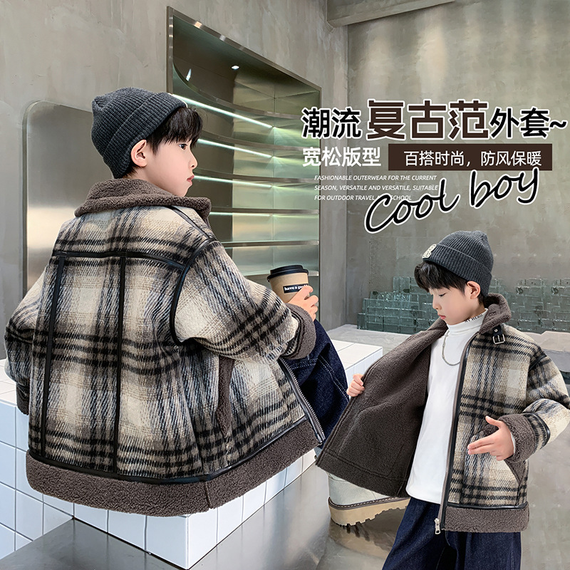男童加绒加厚羊羔绒外套2025新款