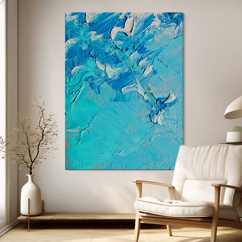 侘寂风抽象蓝色装饰画客厅现代简约无框画30*40CM可定制