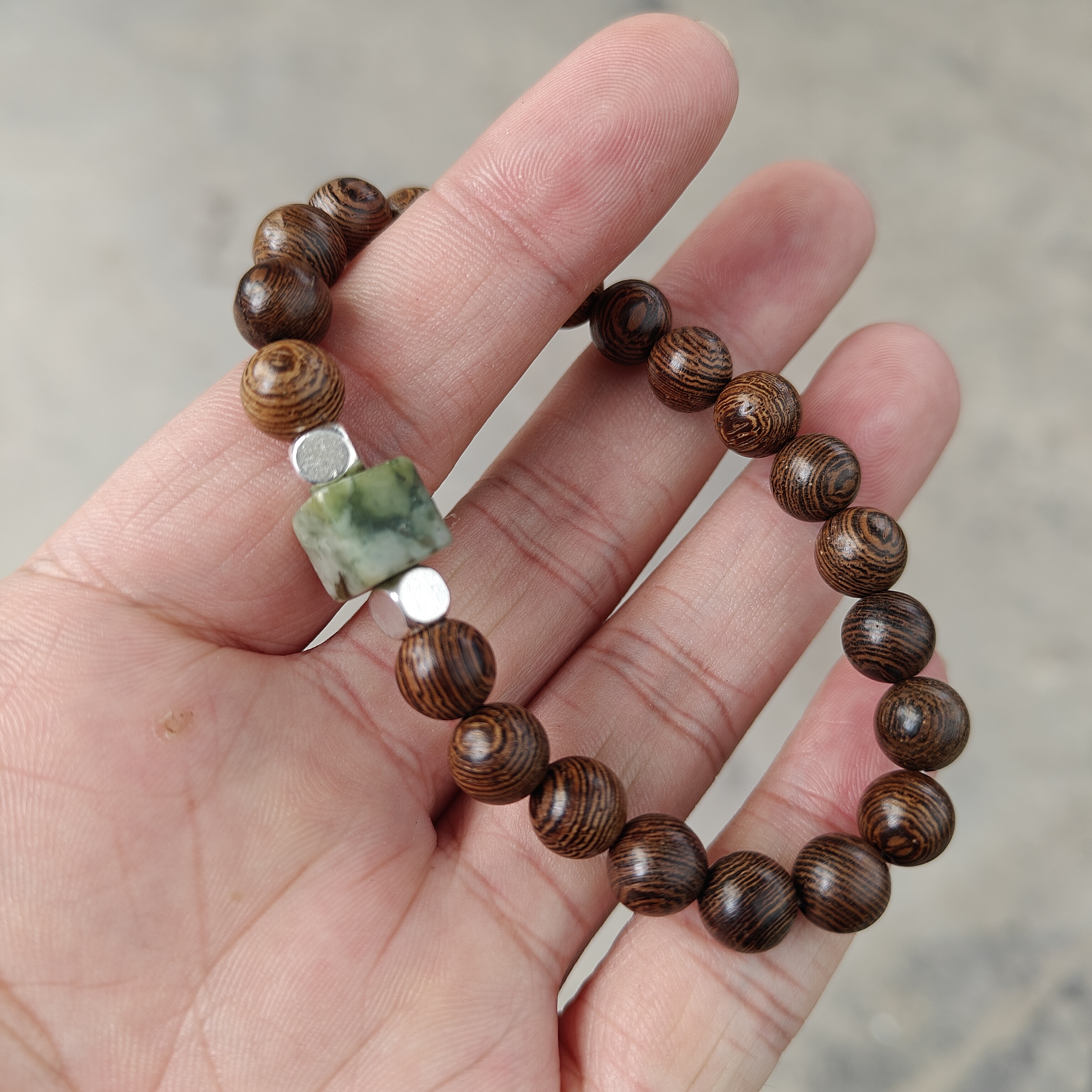 天然绿檀桶珠手串东陵玉款玉檀香木手链男女士小众高级感饰品