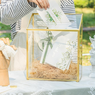 婚礼卡片收纳盒透明玻璃礼箱生日宴会贺卡箱带锁家居收纳盒子摆件