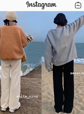 灯芯绒裤女加绒秋冬高腰直筒显瘦百搭宽松垂感阔腿雪尼尔拖地长裤