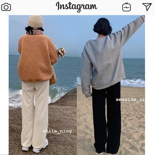 灯芯绒裤 女加绒秋冬高腰直筒显瘦百搭宽松垂感阔腿雪尼尔拖地长裤