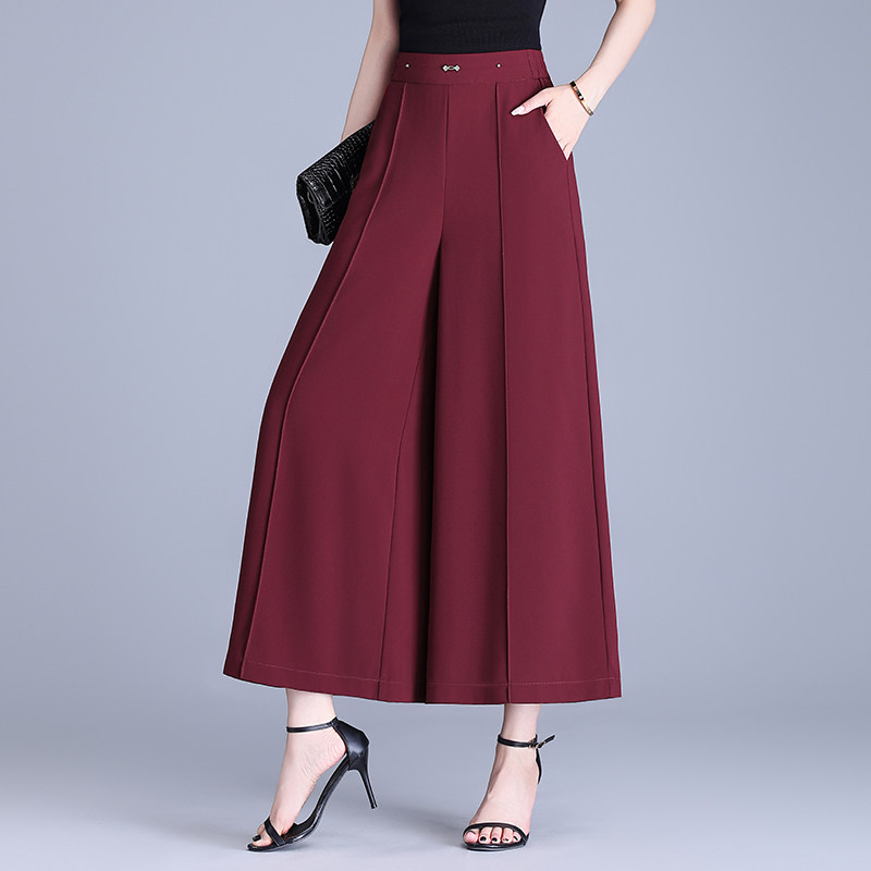 垂感雪纺九分阔腿裤裙女夏高腰松紧腰立体裤线大脚裤裙裤