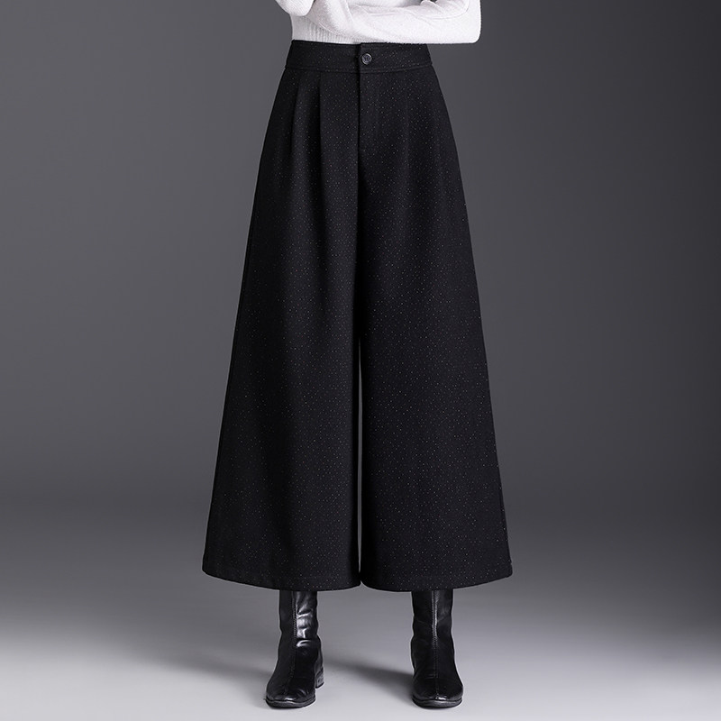 彩色亮闪毛呢阔腿裤裙女