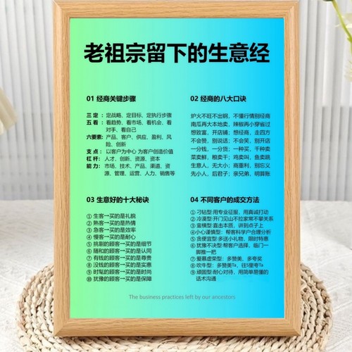 生意经关于如何赚钱相框摆台