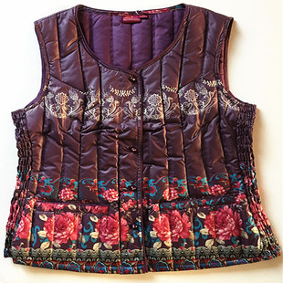 雪银狐羽绒服内胆中老年人女士无袖修身印花防寒羽绒保暖背心马甲