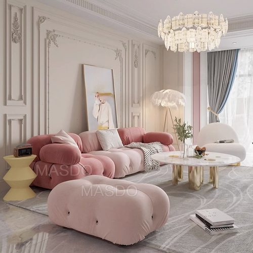 羊羔绒海绵模块奶油风马里奥沙发