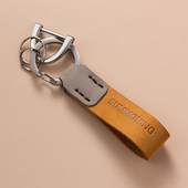 新品 拼色牛皮钥匙扣挂件创意不锈钢卡F圈简约真皮汽车链圈环情侣