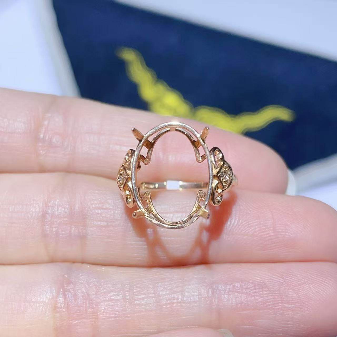 18K金戒指空托适配12*16宝石