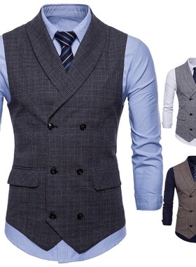 男士商务西装马甲男装格子修身款英伦时尚休闲马夹正装西服背心潮