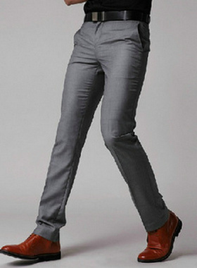 春秋男士休闲西裤修身灰色窄脚裤 潮男免烫小脚西裤职业西装裤男