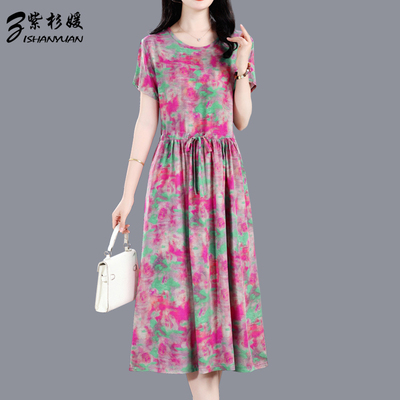 夏季新款人造棉棉绸小碎花连衣裙