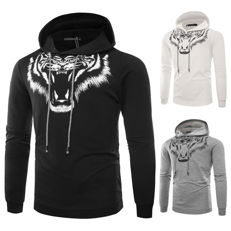 Men's tiger head hooded long sleeve T-shirt for men